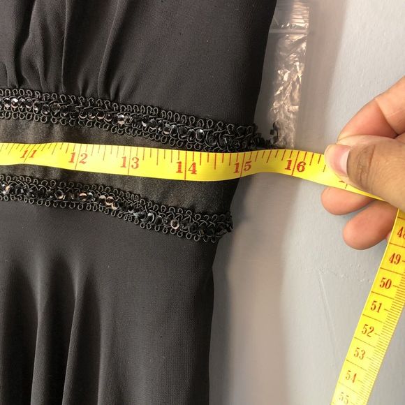 Summer dress Donna Morgan Womens Dress Size 8 Black Midi Slip V Neck Zip Back - Picture 7 of 13